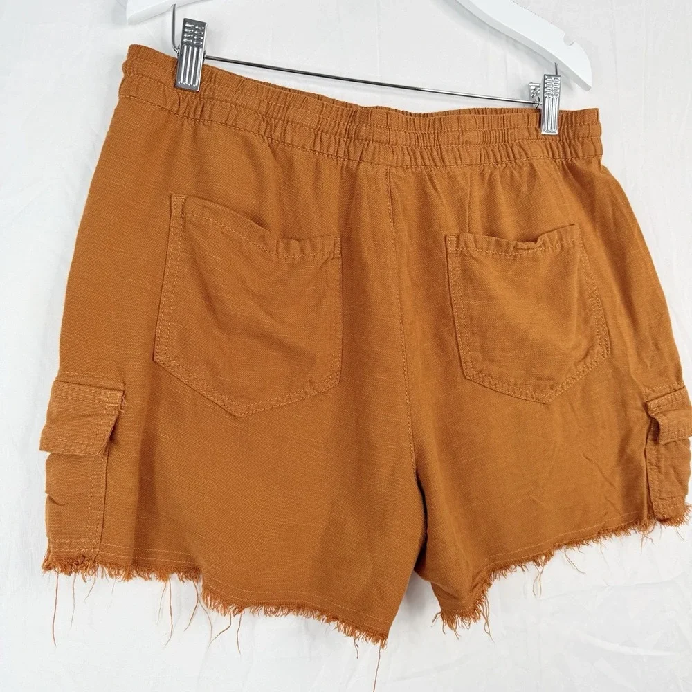 A.n.a Womens SZ- Medium Pull On Shorts Orange Pockets Drawstring (Fits 30X3.5)